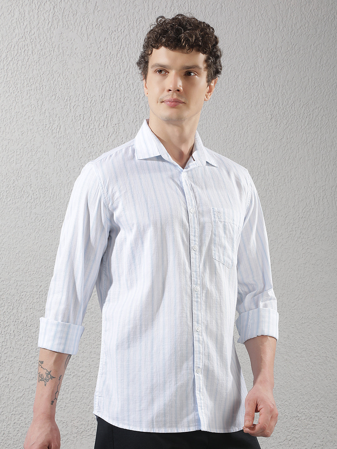 White Vertical Striped 100% Cotton Shirt