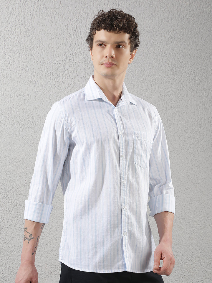 White Vertical Striped 100% Cotton Shirt