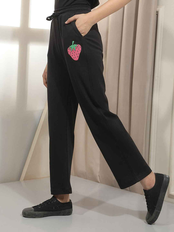 Black Embroidery Trackpants