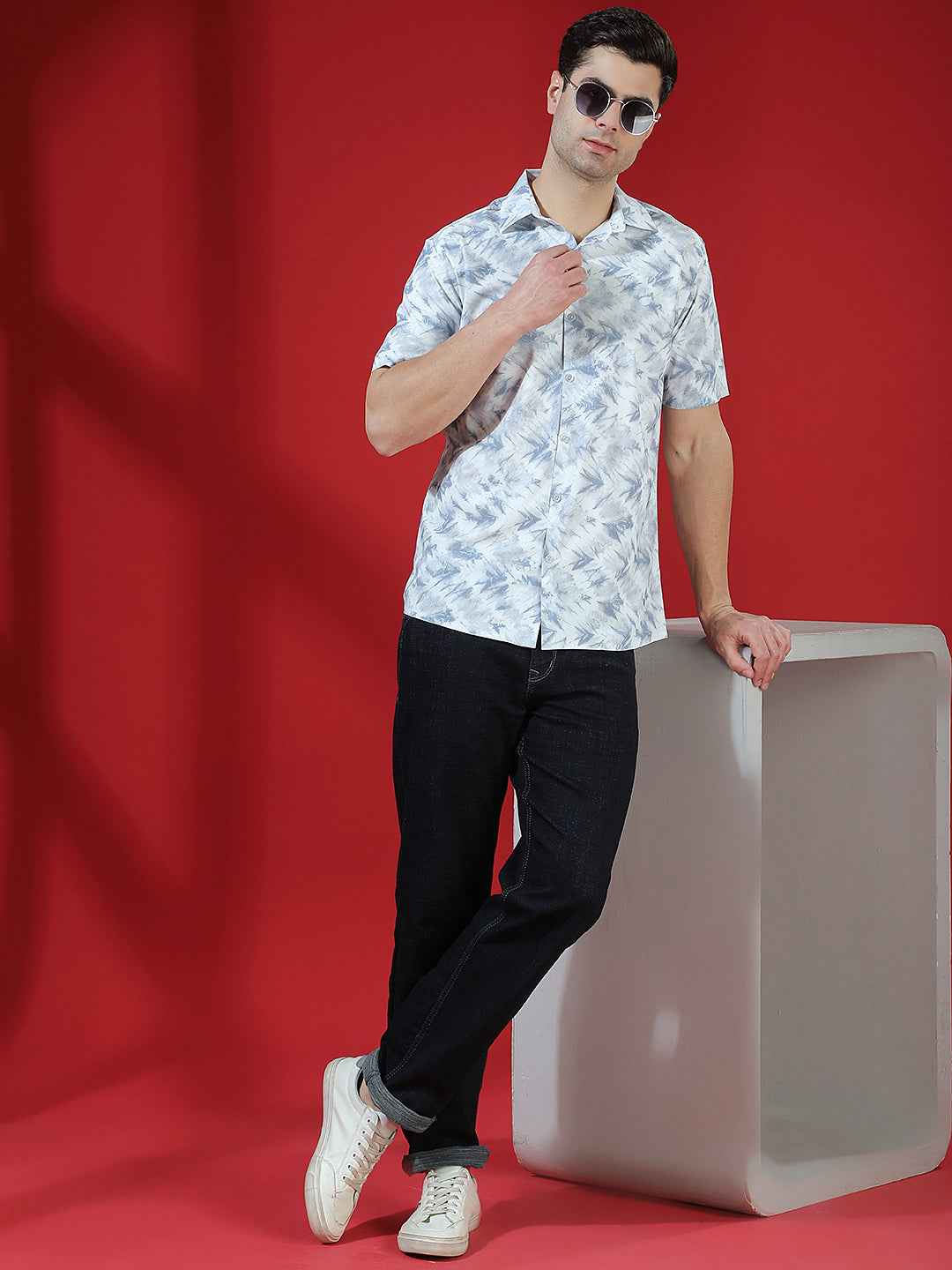 Grey Abstract Print Chic Shirt