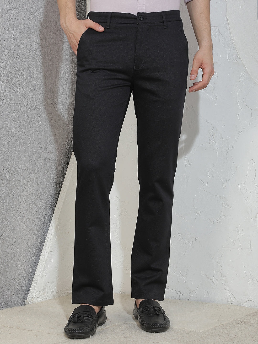 Black Printed Straight Trousers