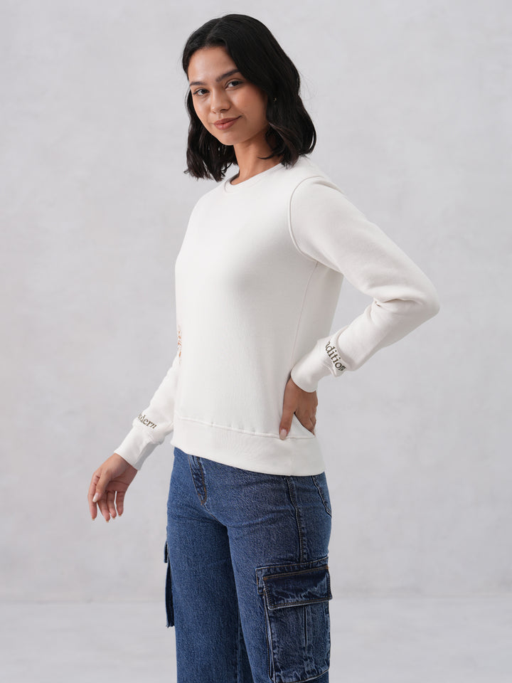 White Typographic Printed Sweatshirt