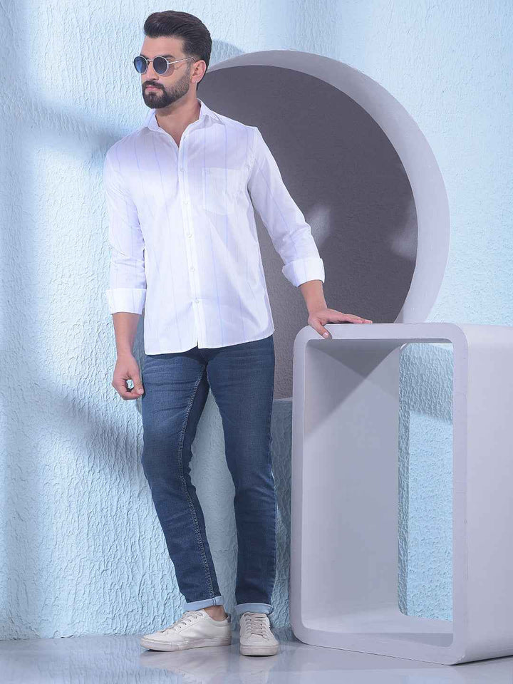 White Vertical Stripes 100% Cotton Shirt