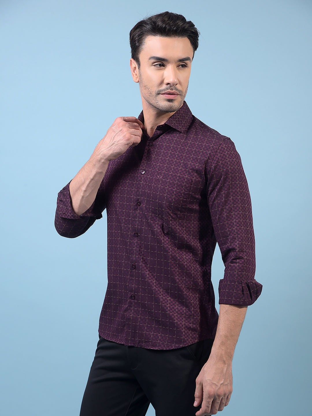 Navy Blue Printed 100% Cotton Shirt-Men Shirts-Crimsoune Club