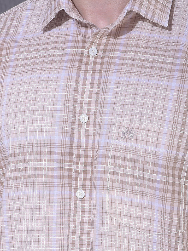 Beige Checked 100% Cotton Shirt