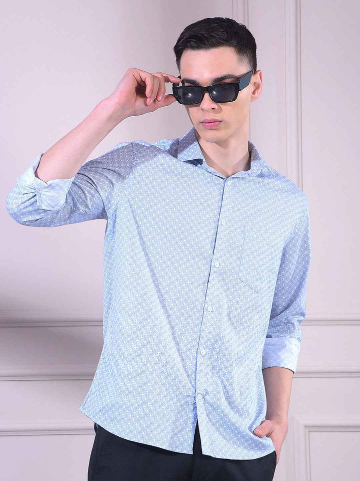 Blue Printed 100% Cotton Shirt