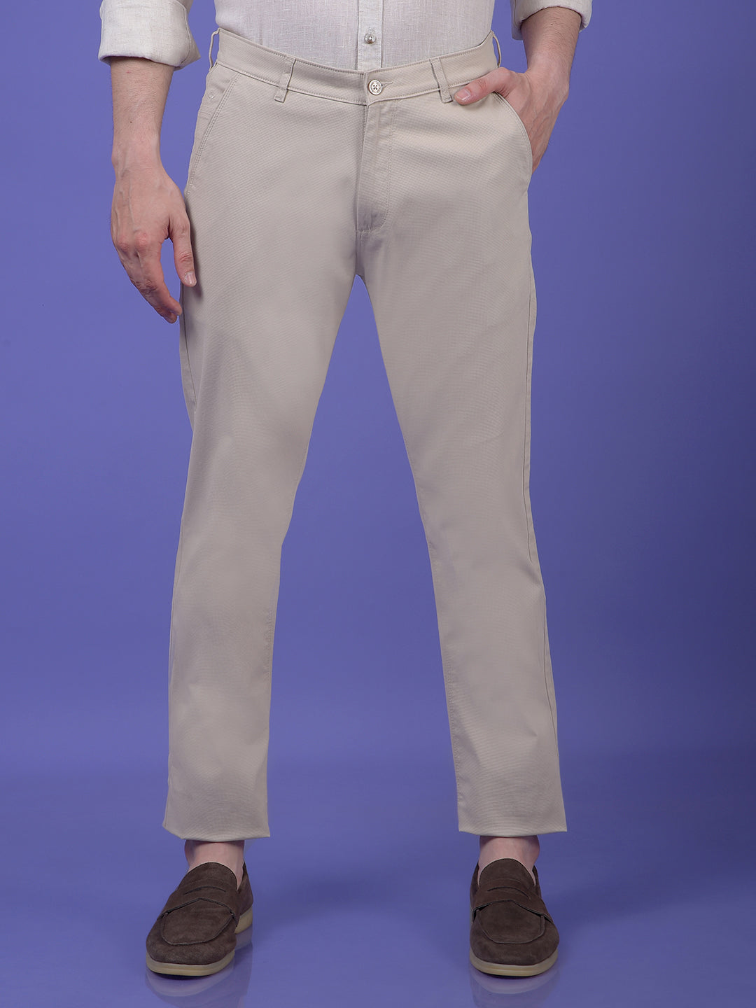 Beige Printed Trousers