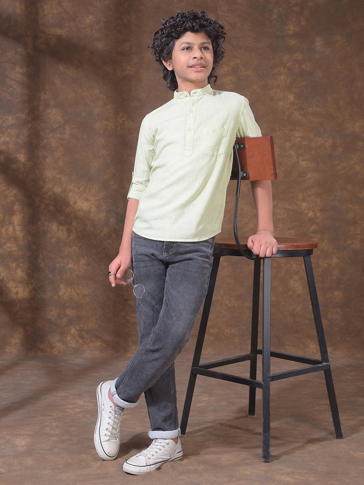 Green Textured Linen Kurta
