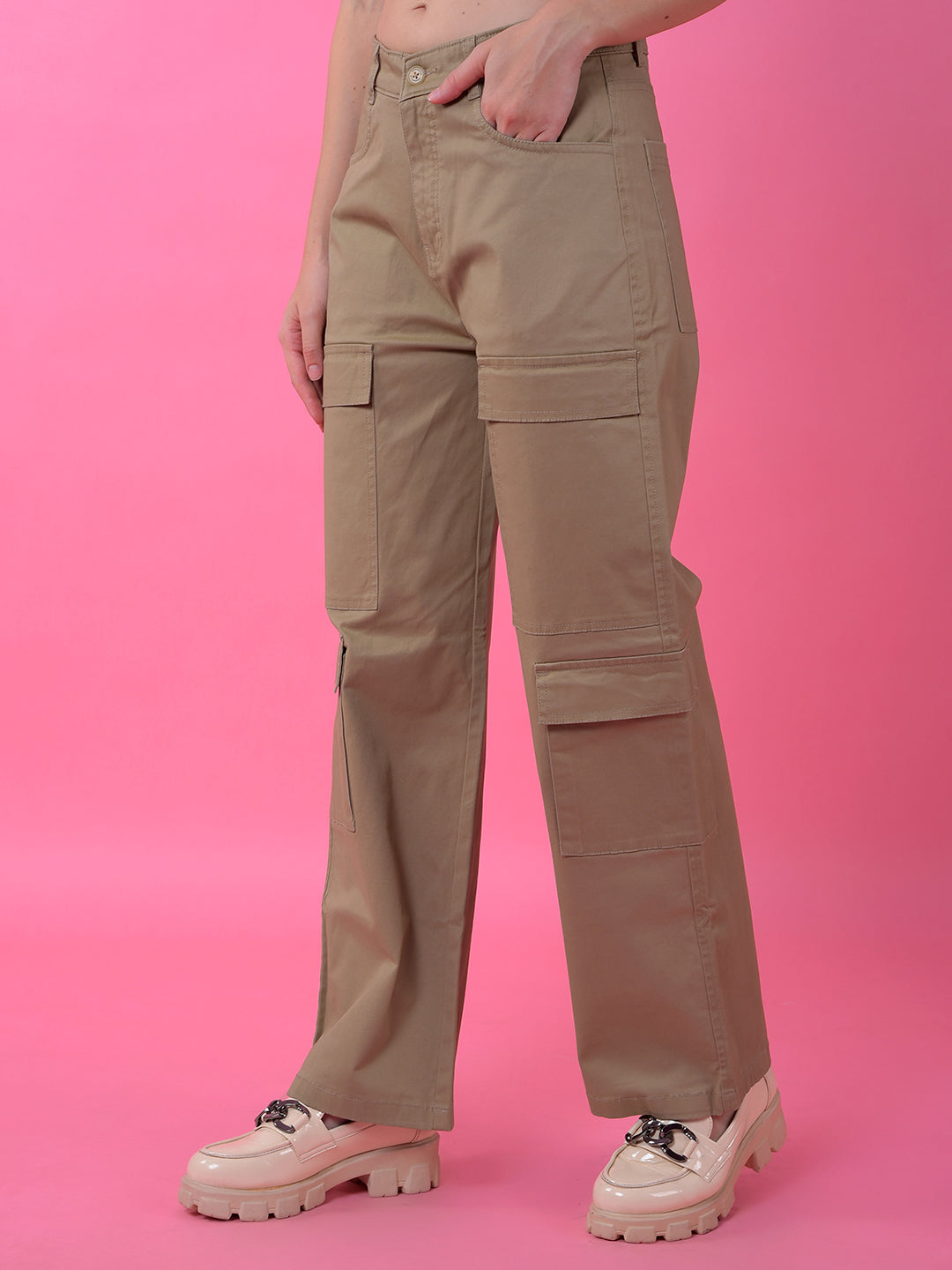 Khaki Baggy Cargo Trousers