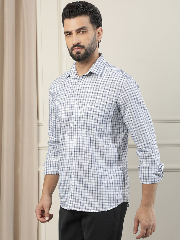 White 100% Cotton Checked Shirt