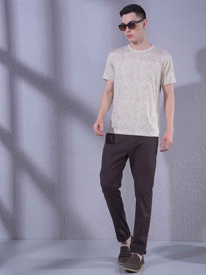 Beige Floral Print T-Shirt