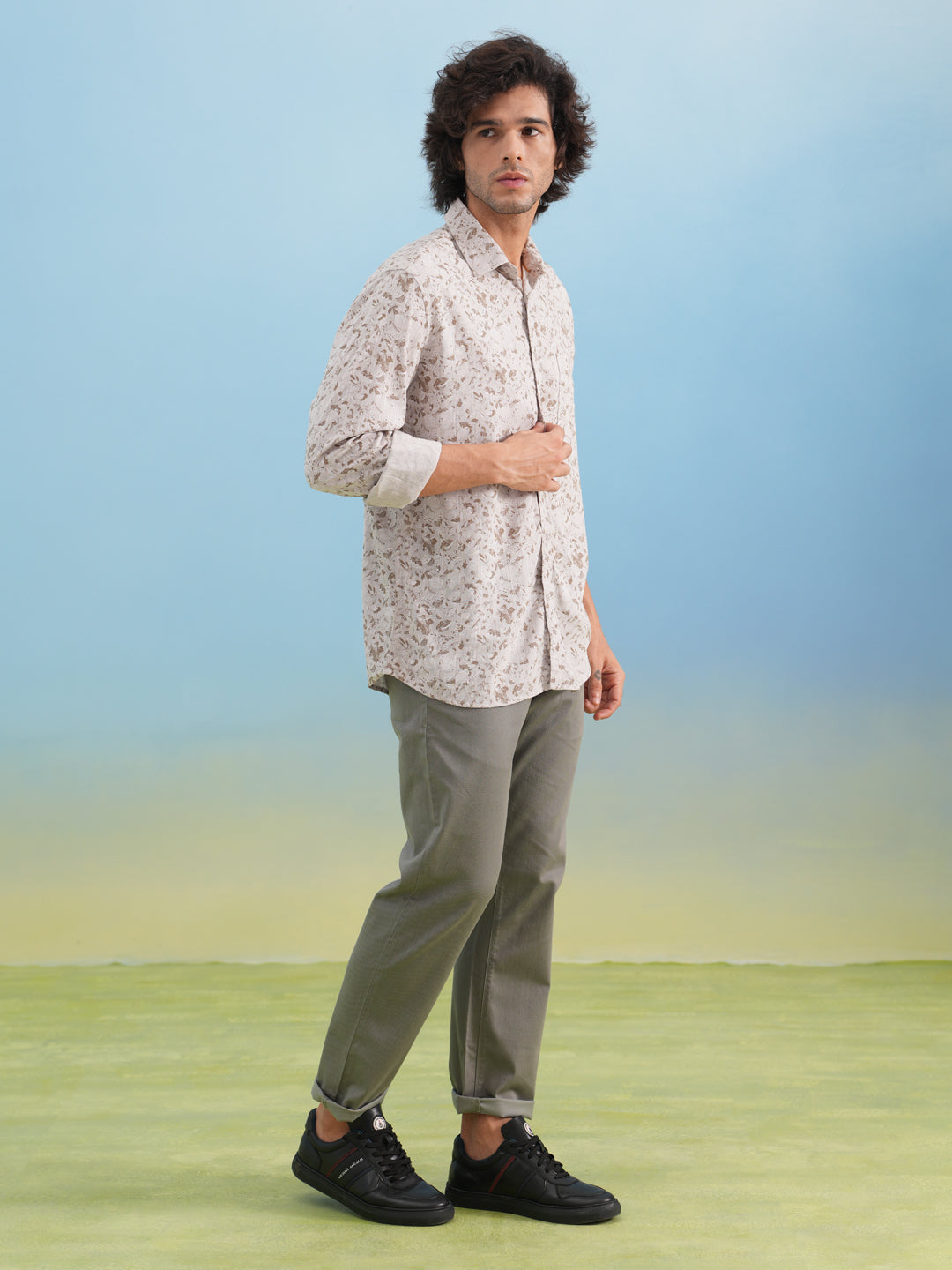 Grey Floral Print Shirt