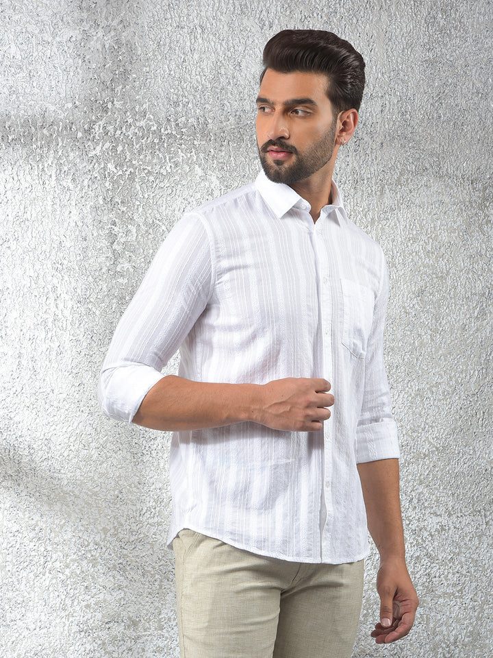 White Vertical Stripes 100% Cotton Shirt