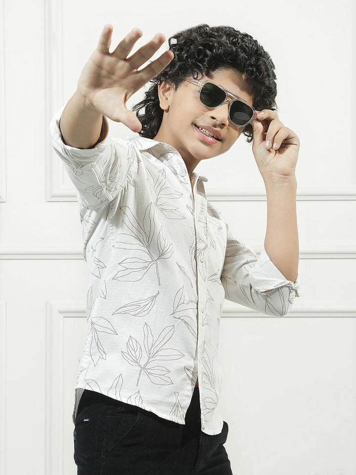 White 100% Cotton Floral Print Shirt