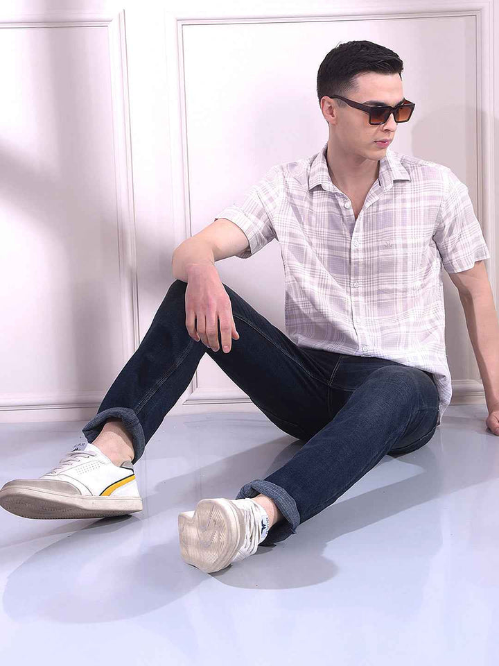Beige 100% Cotton Checked Shirt