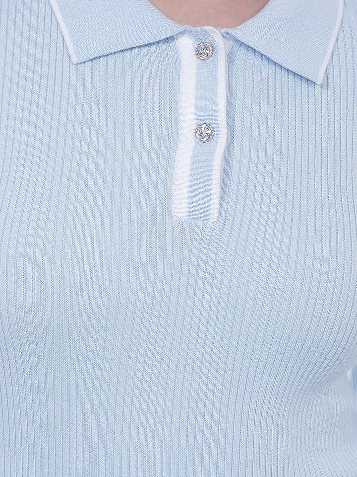 Blue Polo Neck Long Sleeves T-Shirt