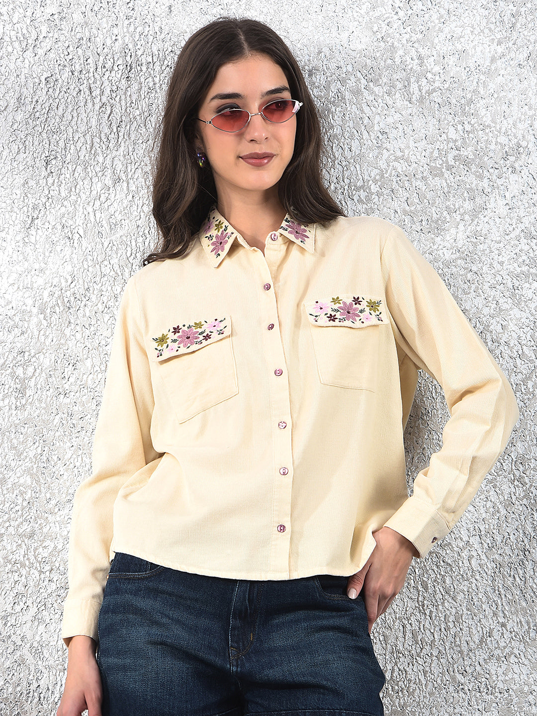Cream Floral Print 100% Cotton Shirt