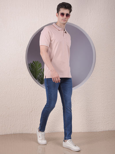 Peach Polo-Neck T-Shirt