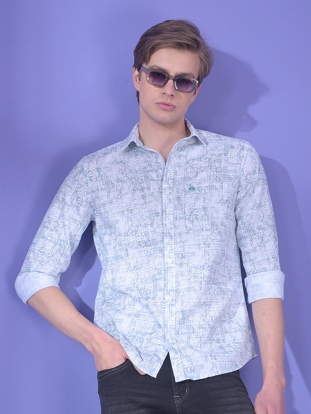Green Printed 100% Cotton Shirt
