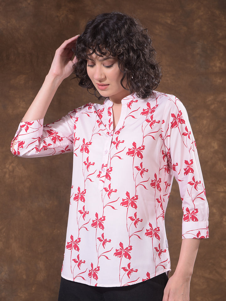 Red Modal Floral Print V-Neck Top
