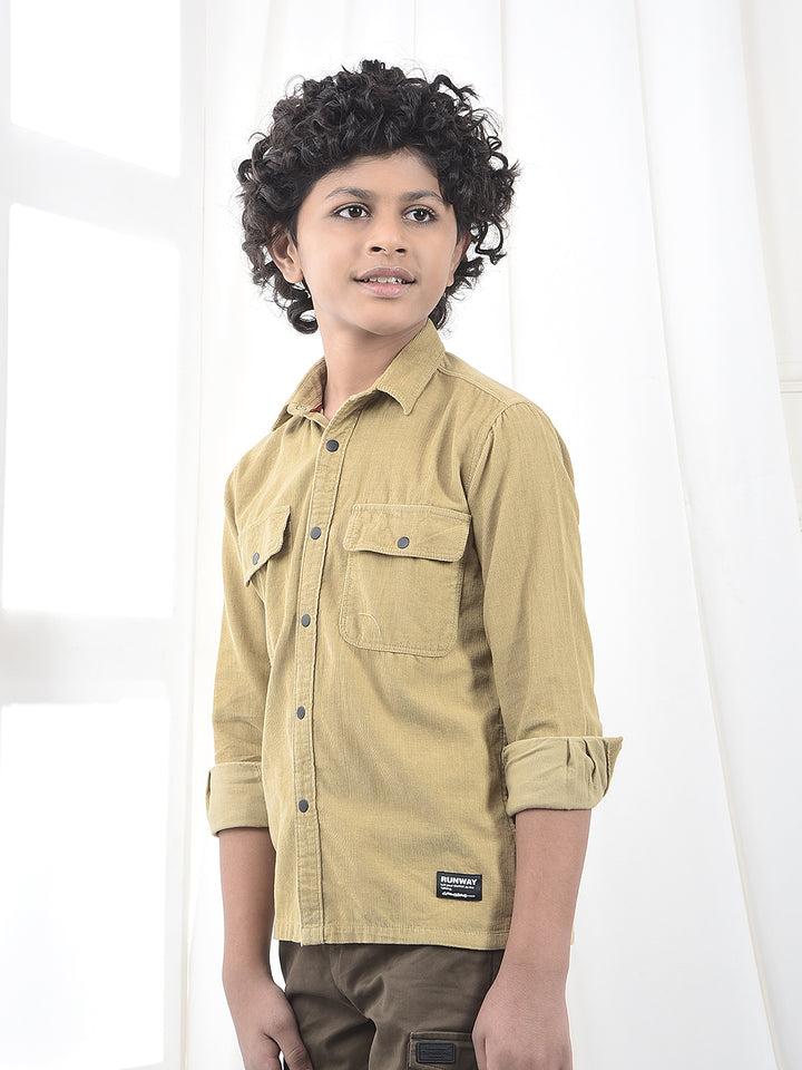 Beige 100% Cotton Corduroy Shirt