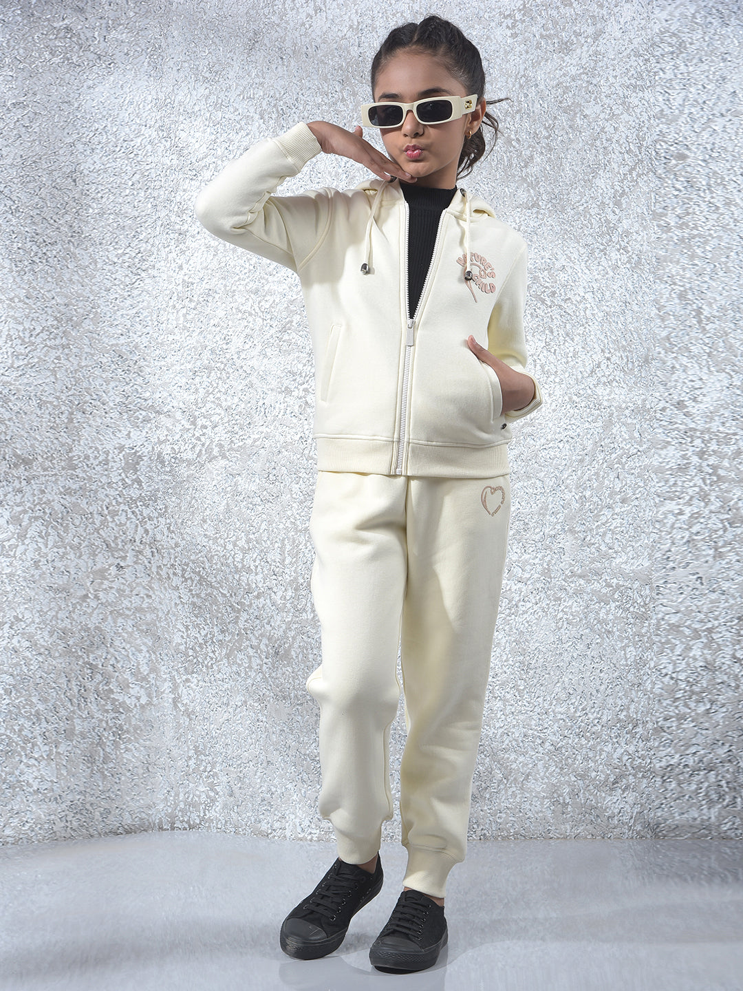 Cream Hooded Neck Knitted Sweatshirt