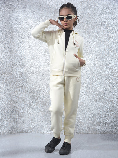 Cream Hooded Neck Knitted Sweatshirt