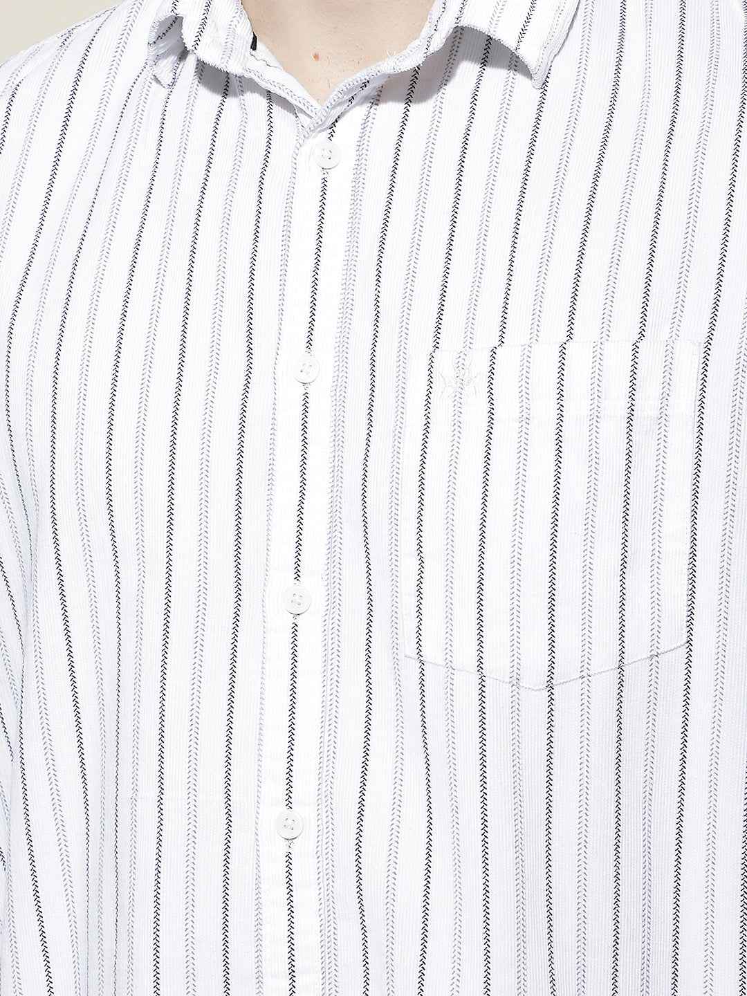 White Vertical Stripes 100% Cotton Corduroy Shirt