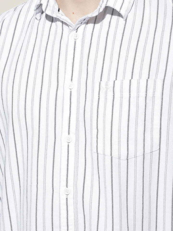 White Vertical Stripes 100% Cotton Corduroy Shirt