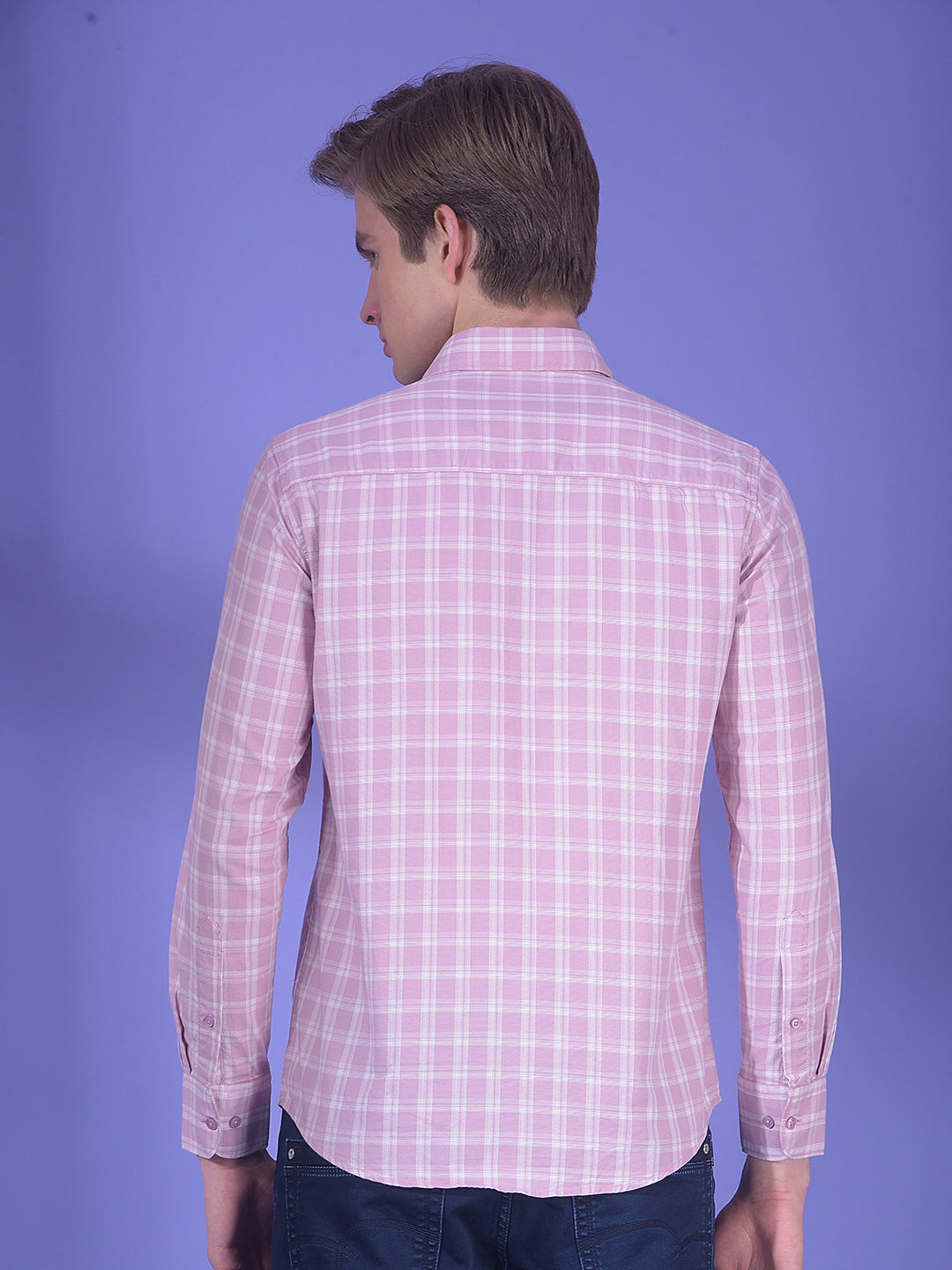 Pink Checked 100% Cotton Button-Down Collar Shirt