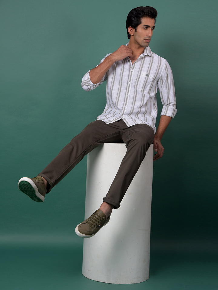 Green Vertical Stripes 100% Cotton Shirt-Men Shirts-Crimsoune Club