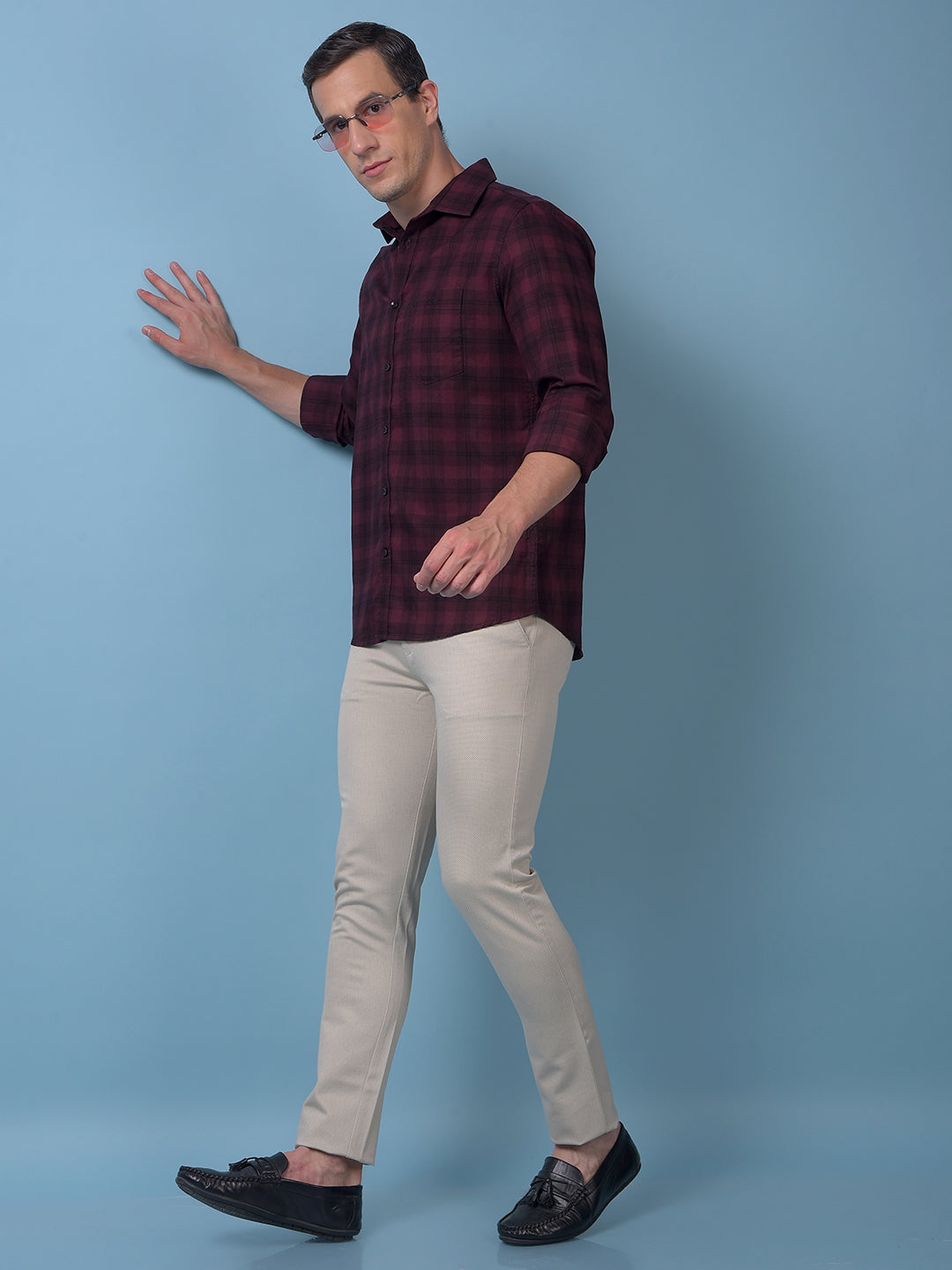 Maroon Checked 100% Cotton Shirt