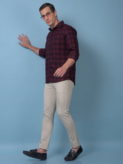Maroon Checked 100% Cotton Shirt
