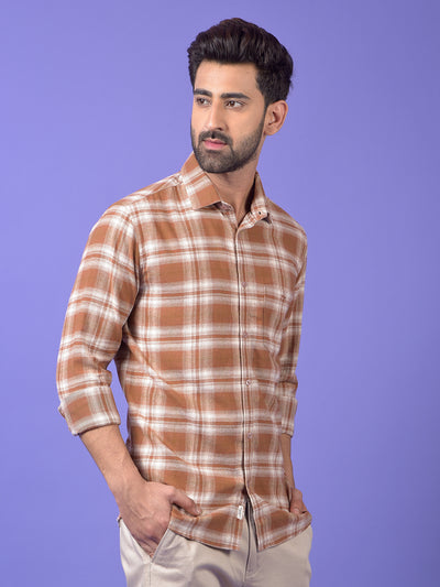 Brown Checked 100% Cotton Shirt