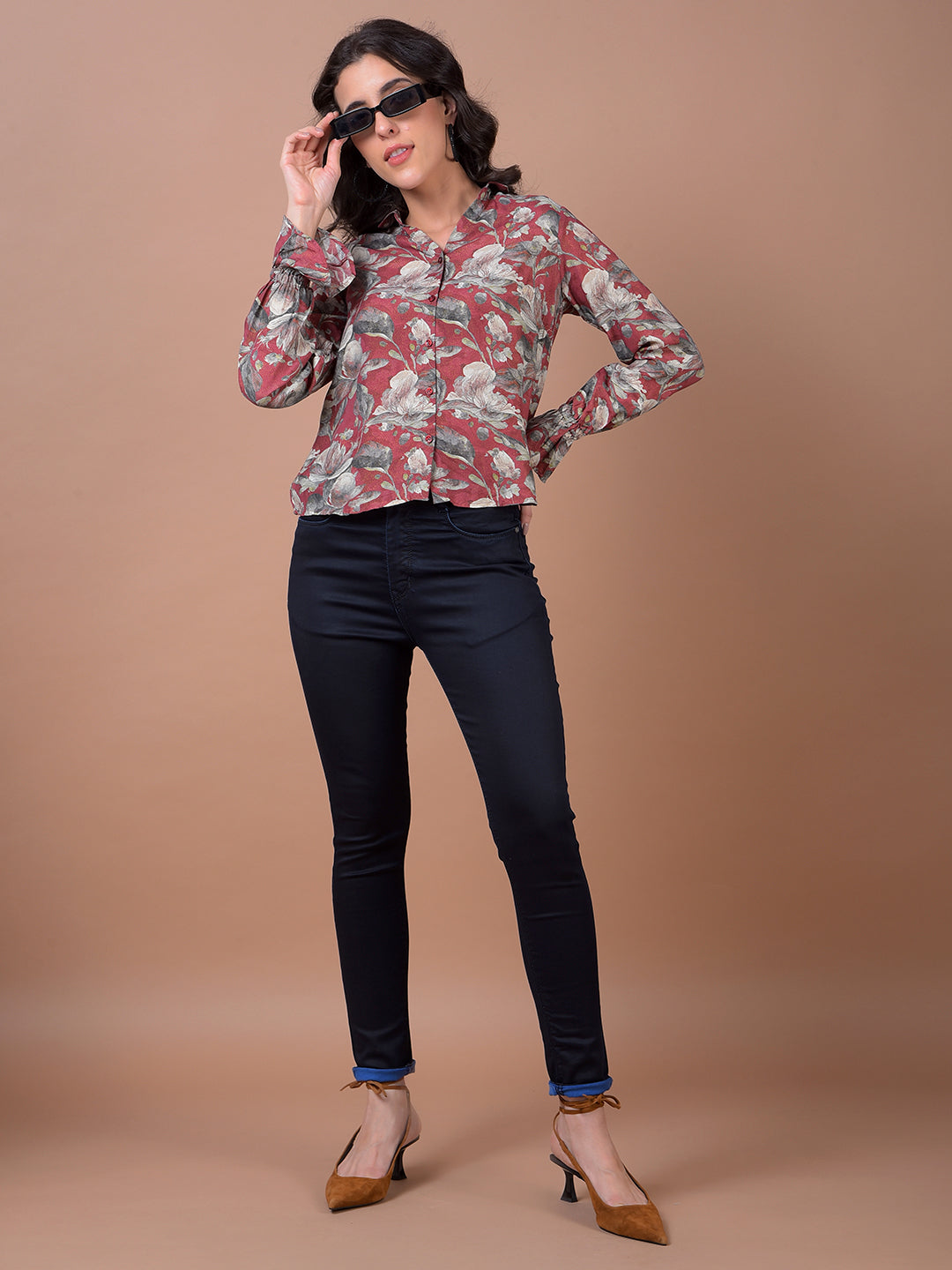 Maroon Floral Print Modal Shirt