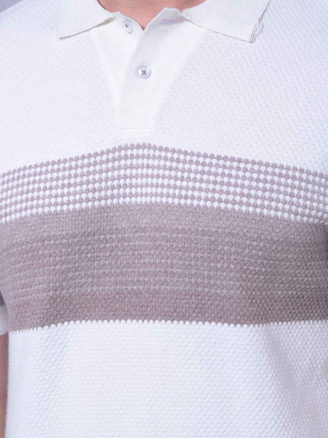 Off White Horizontal Stripes Knitted T-Shirt