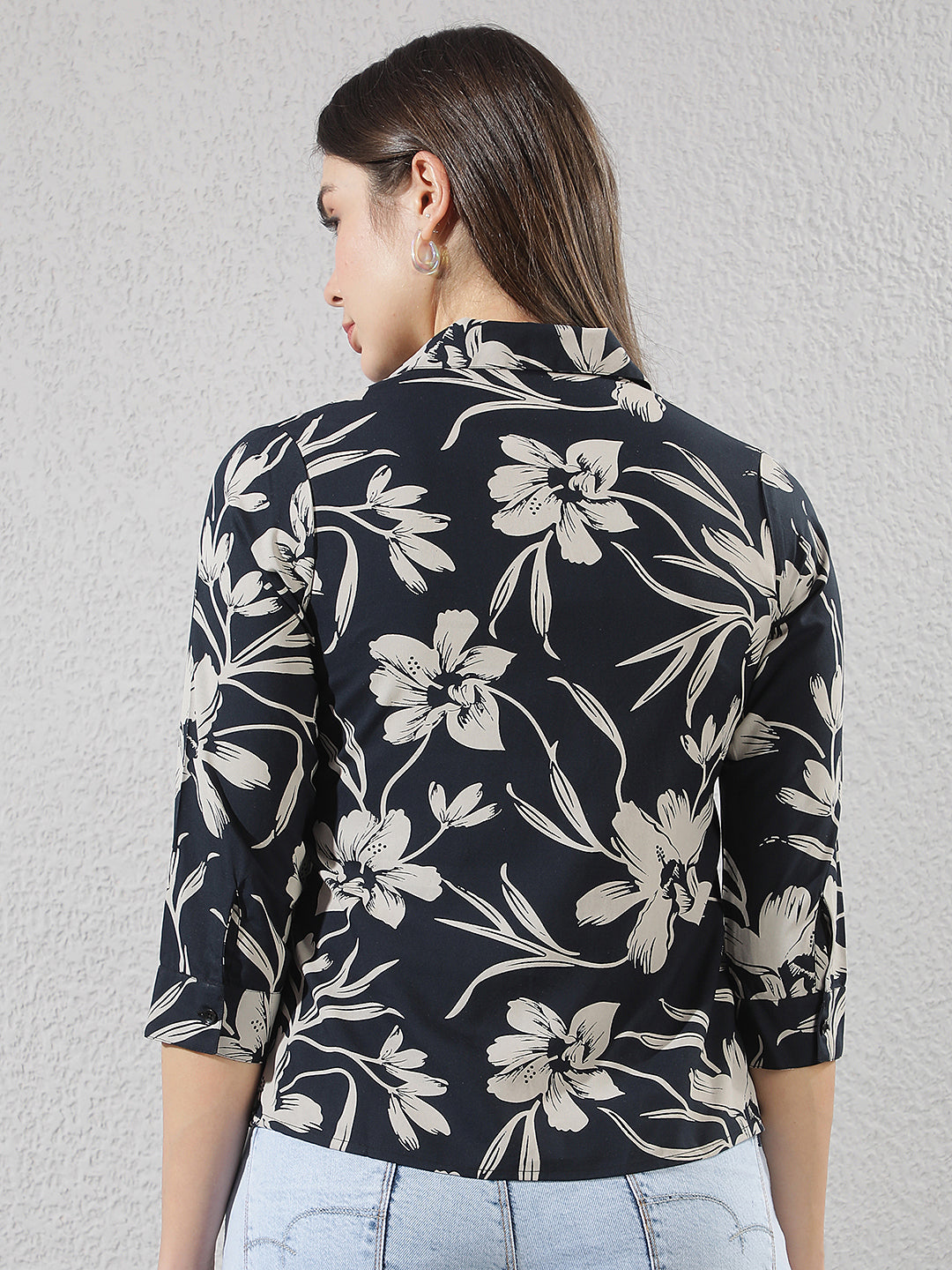 Black Floral Print Top