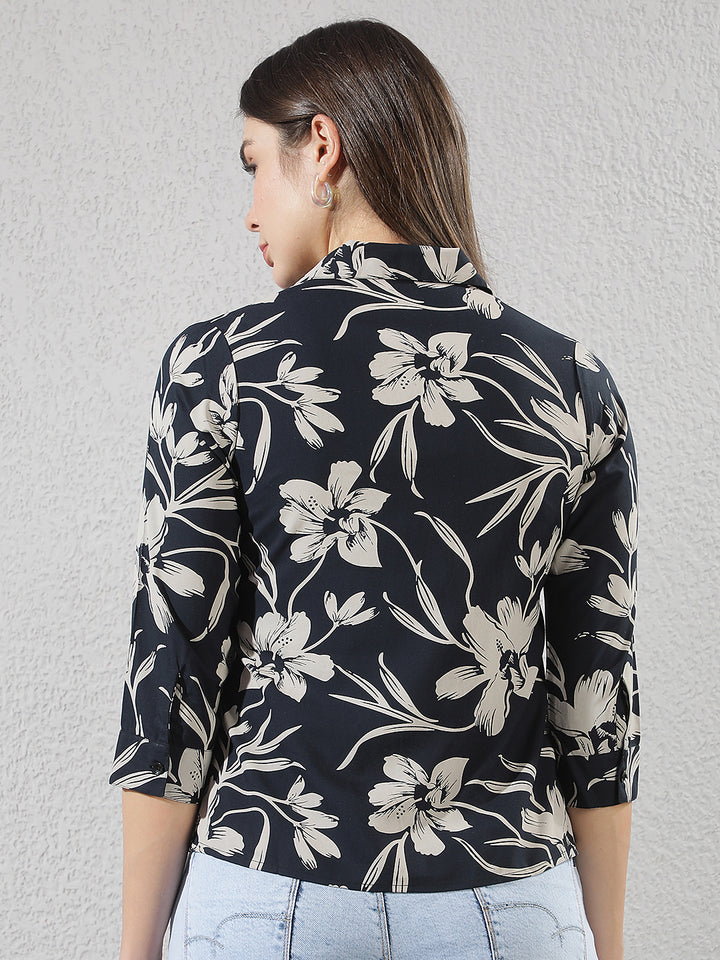 Black Floral Print Top