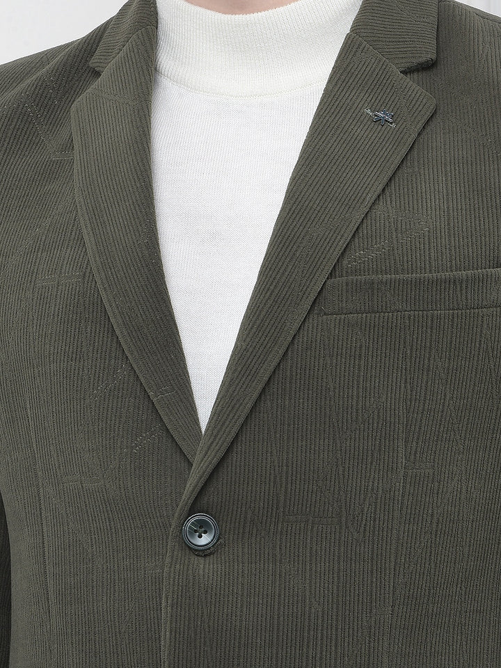 Olive Jacquard Notched Lapel Single-Breasted Blazer