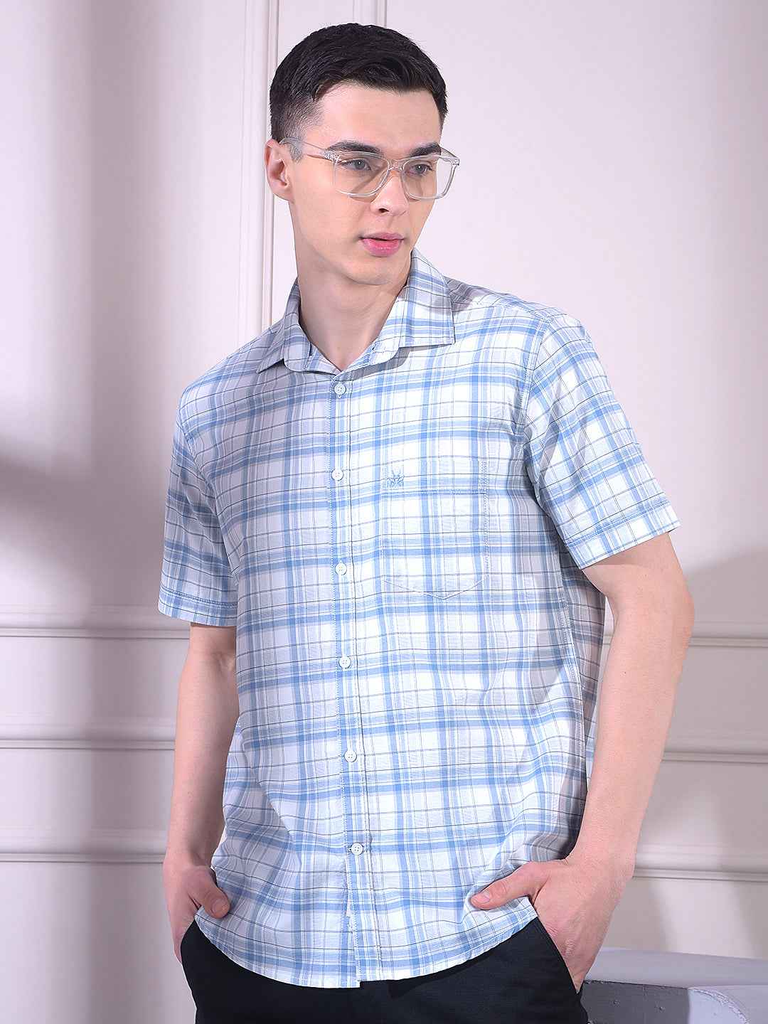 Blue 100% Cotton Checked Shirt
