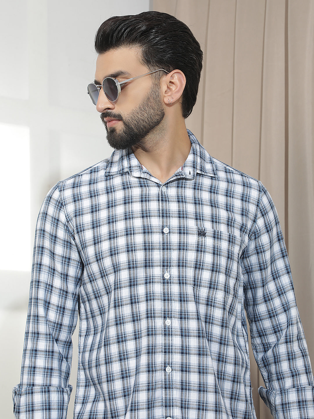 White 100% Cotton Checked Shirt