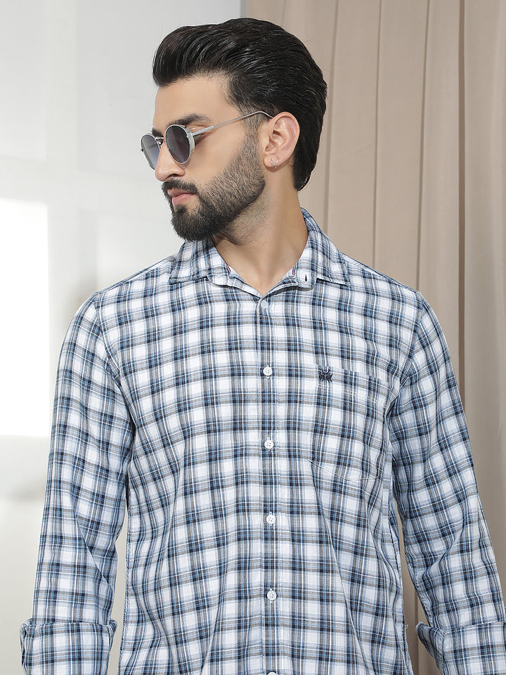 White 100% Cotton Checked Shirt