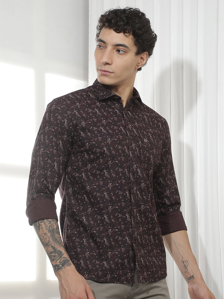 wine Floral Print Shirt
