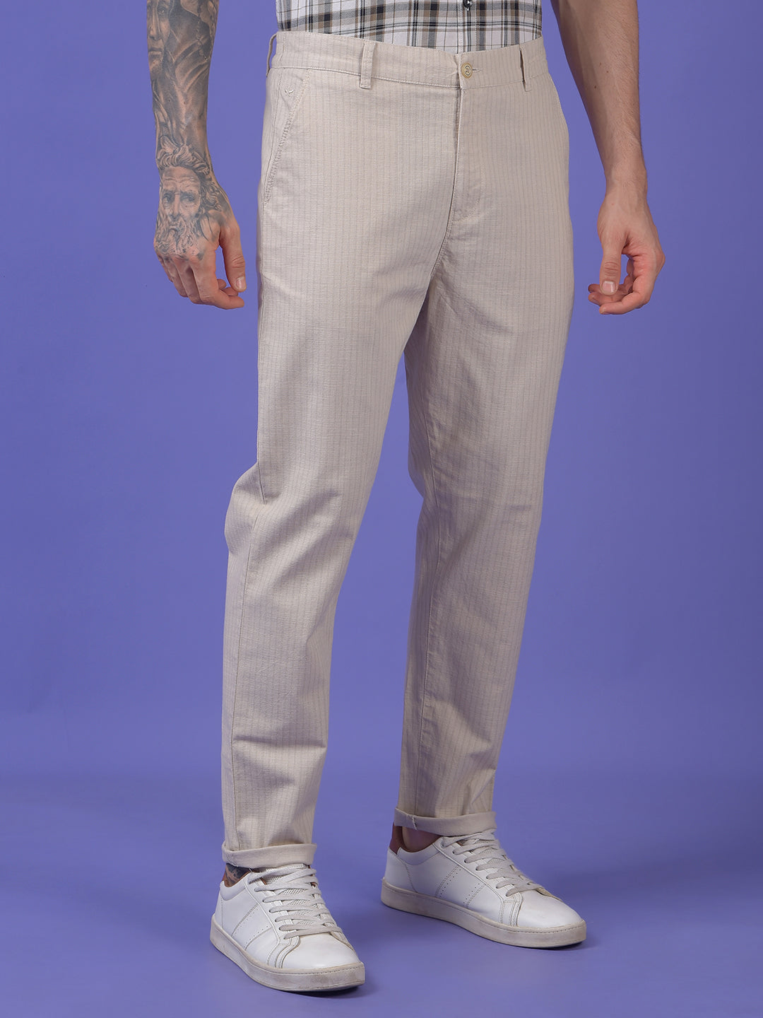Beige Printed Trousers