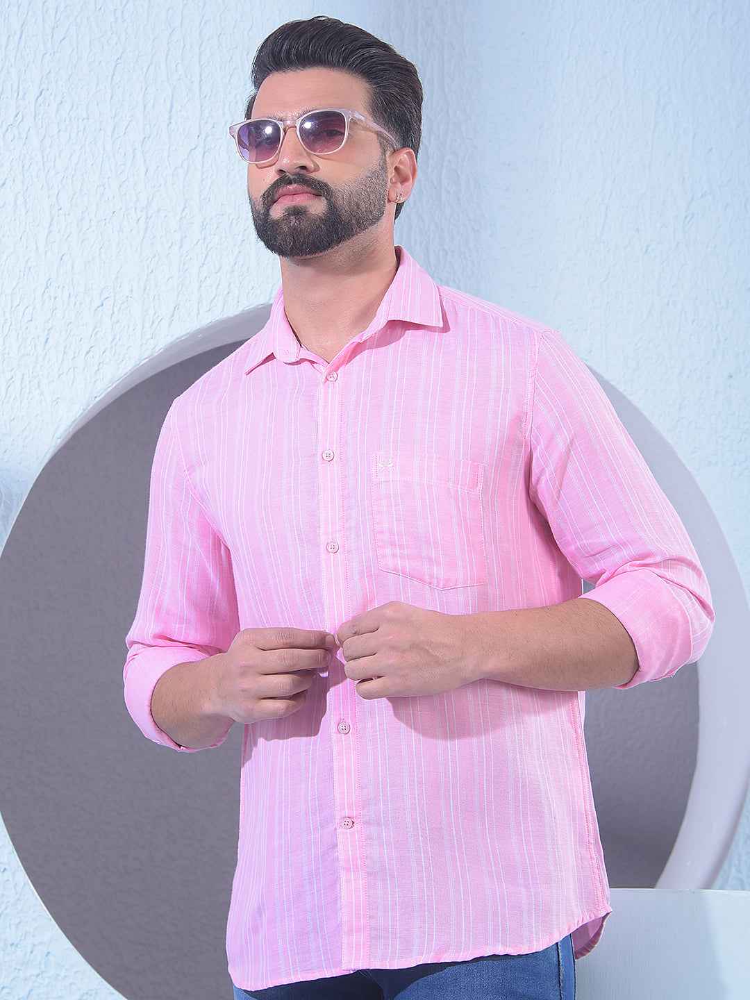 Pink 100% Cotton Vertical Stripes Shirt