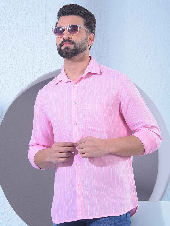 Pink 100% Cotton Vertical Stripes Shirt