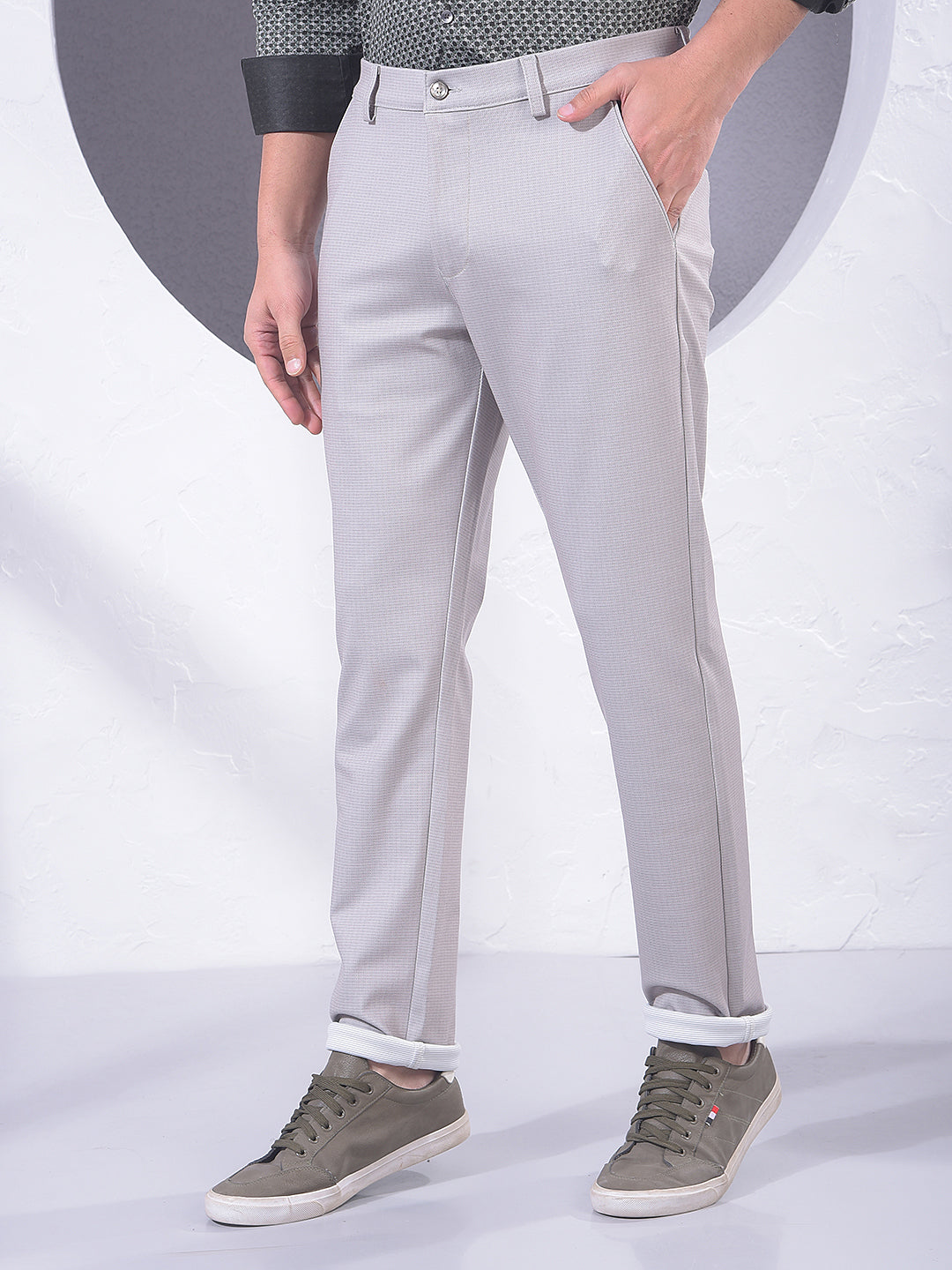 Beige Printed Knitted Trousers