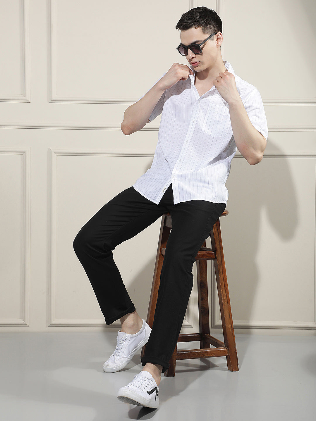 White Vertical Striped 100% Cotton Shirt