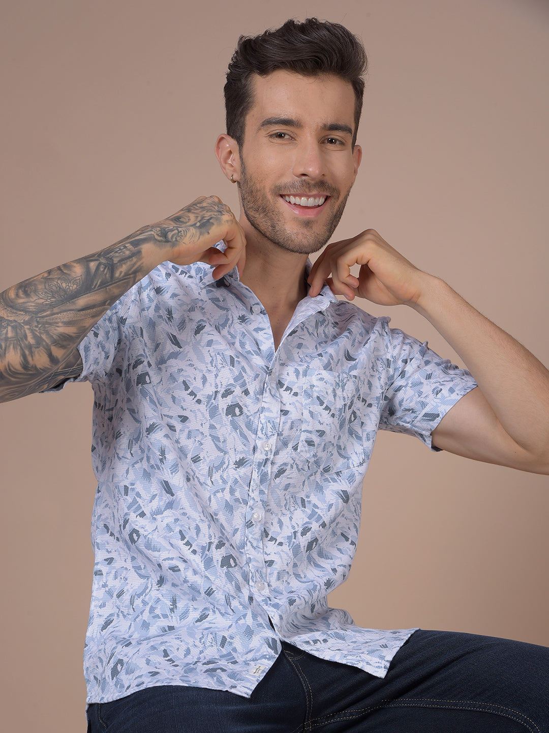 Blue Printed 100% Cotton Shirt
