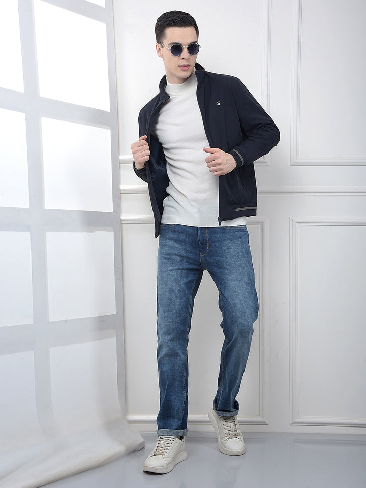 Minimalist Design Navy Blue Puffer Jacket